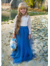 Ivory Lace Blue Tulle Two-tone Long Flower Girl Dress